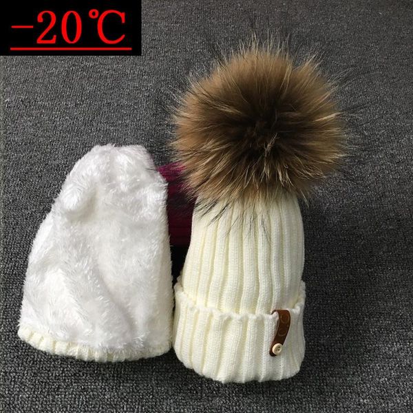 

beanie/skull caps 2021 brand winter hat for women beanies cap real raccoon fur pompom hats bonnet femme girls casual, Blue;gray