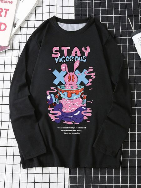 

men slogan & cartoon graphic tee 88v5#, White;black
