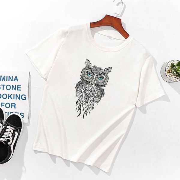 

harajuku fashion owl printed women t shirt funny animal graphic tees women round neck plus size tee shirt femme tumblr, White
