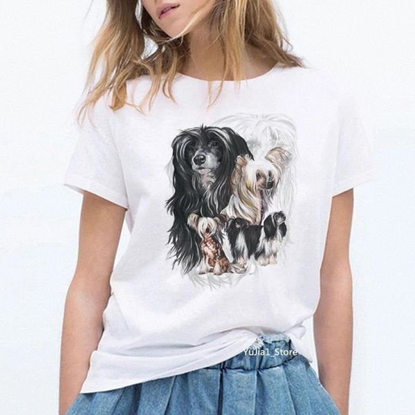 

ZOGANKIN Vintage Lovely Dog Printed T Shirt Women Dog Lover Tops Friends White Tshirt Summer Female Clothes T-shirt #679o