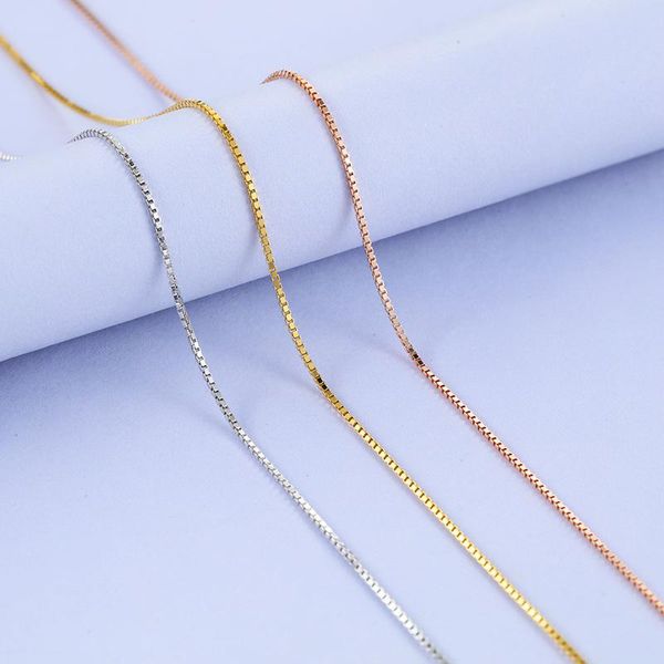

l&p new fashion available real 925 sterling silver slim box chain necklace womens mens kids 40/45cm jewelry kolye collar