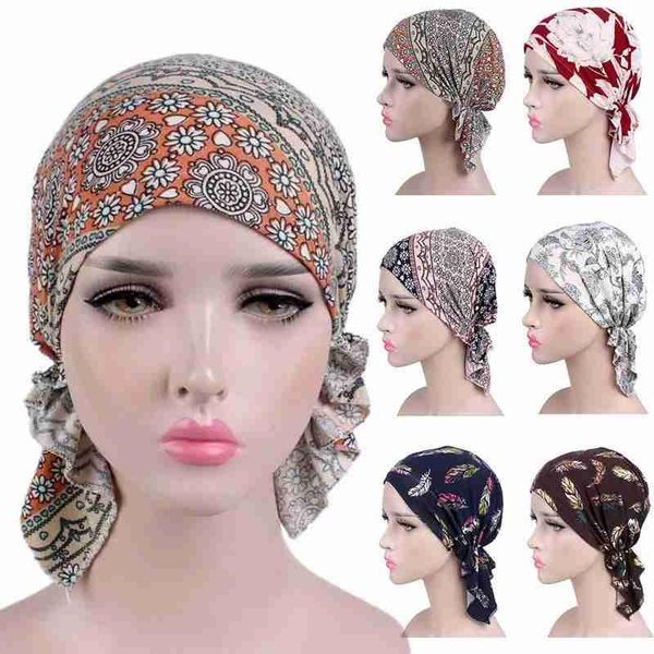 

beanie/skull caps female printed hat muslim lotus leaf cancer chemotherapy beanie headscarf set leopard pattern accessories, Blue;gray