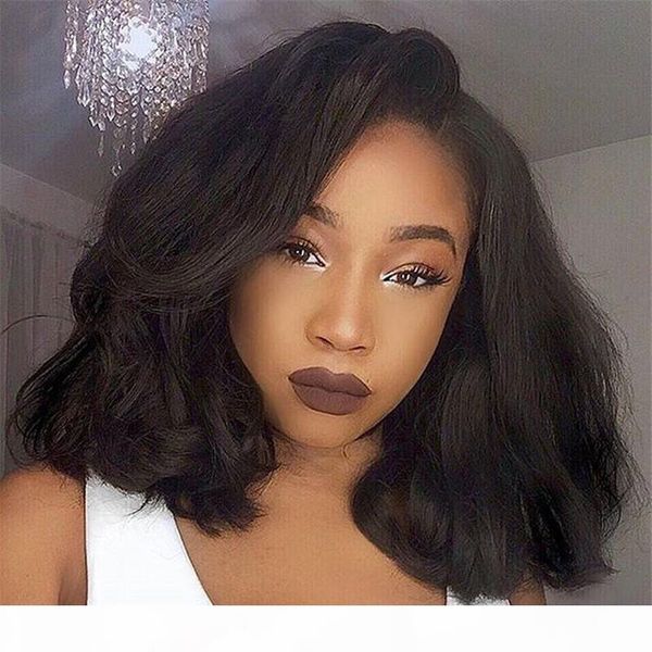 

полный парик шнурка 7а glueless короткий боб парик тела волны фронта шнурка человеческих волос парики для чернокожих женщин бразильском полн, Black;brown