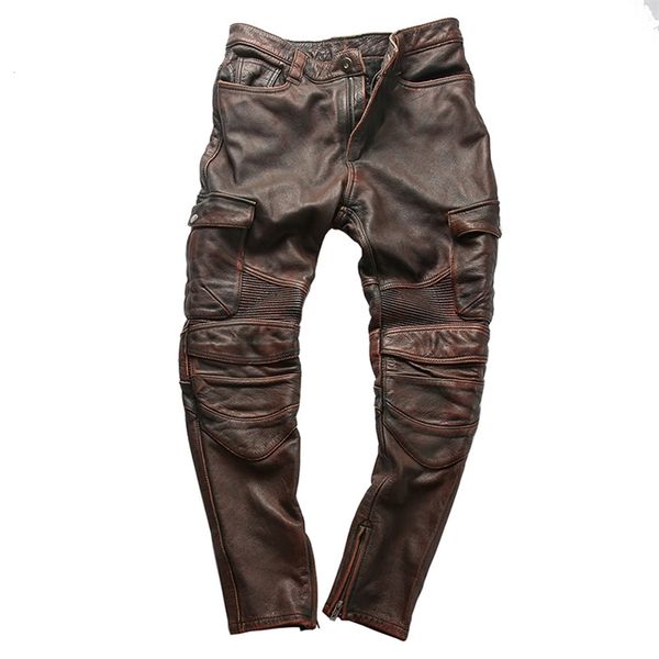 

14oz colourful rock can roll genuine cow leather motorcycle rider pants vintage stylish cowhide trousers 4 colours 201126, Black