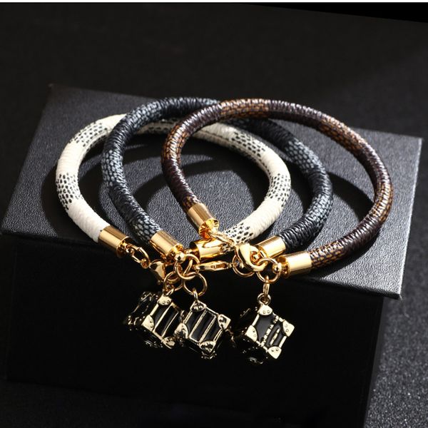 

2021 new fashion stripe pu leather rope bracelet electroplating 14k genuine gold square bag pendant bracelet, Golden;silver