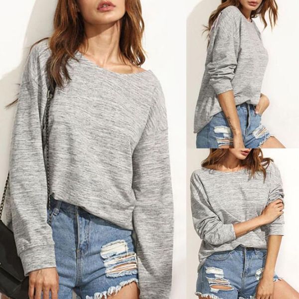 

2021 new women fashion plain color round neck long sleeve blouse, White