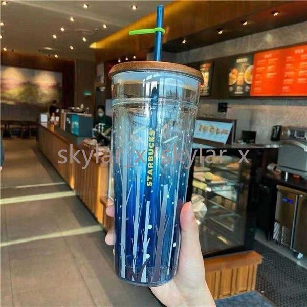 

2021 limited edition starbucks mugs wooden lid starry sky firefly glass straw cup large capacity