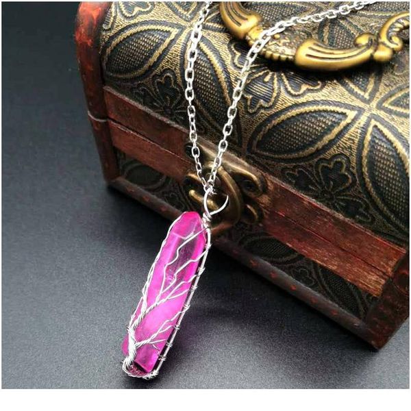 

vintage rainbow 7 chakra natural stone necklace for women men handmade tree of life copper wire wrap pendant necklaces qylhwc, Black