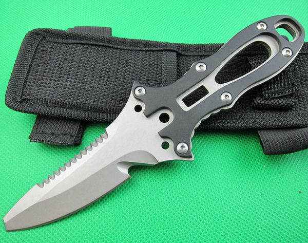 Coltello da sub a lama fissa per esterni 440C Lame sabbiate Manico in alluminio con codolo intero Coltelli da campeggio per esterni con fodero in nylon