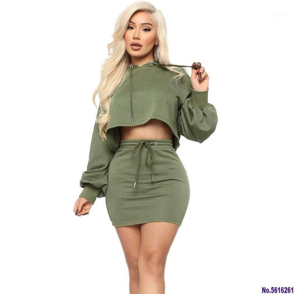 

2020 spring autumn two piece skirt set women hooded long sleeve sweatshirt crop and mini skirt casual club 2 piece outfits1, Gray
