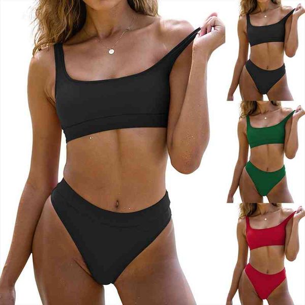 

beach bikini set women swimsuit solid color bikini waist high swimwear padded backless straps bra swimsuit summer biquini, White;black