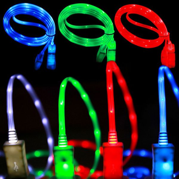 1M кабели сотового телефона светодиодные USB Cable TPE Flash Light Line Line Data Mobile Phore Зарядное устройство Молкое устройство Android Micro USB Type C Кабель C Кабель C