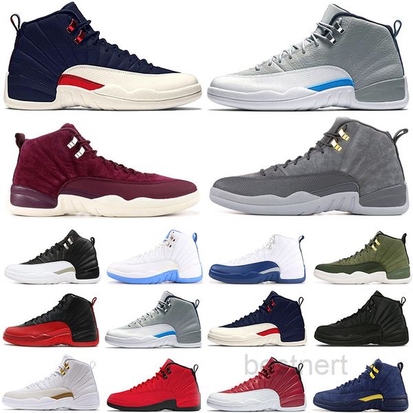 

jumpman 12 university gold 12s men basketballs shoes indigo reverse flu game black dark concord bulls platform mens trainers sports jk5g