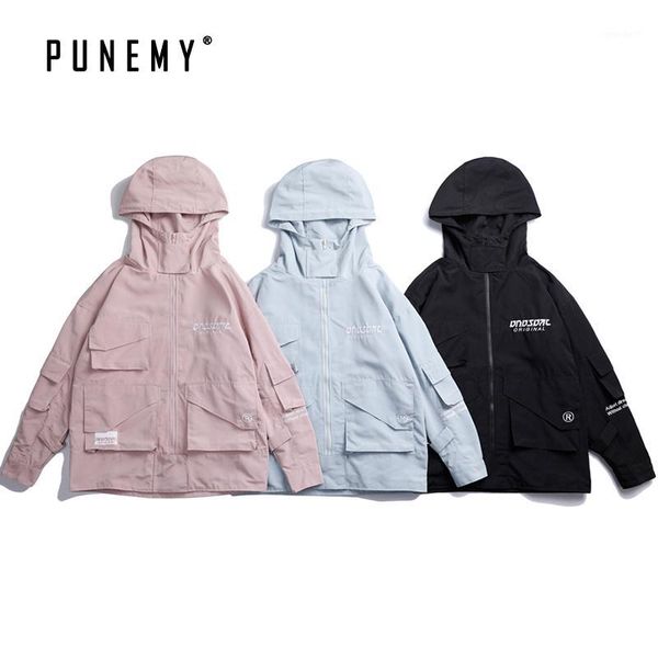 

men's trench coats vintage retro men trenchs hip hop streetwear windbreakers multi-pockets safari style oversize hooded man's tren, Tan;black