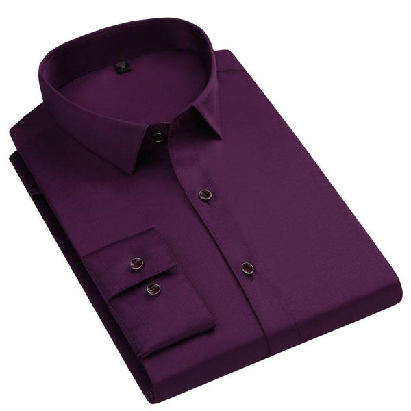 

men's dress shirts long sleeve elastic bamboo fiber shirt solid color non-iron formal social work regular fit business no pocket, White;black