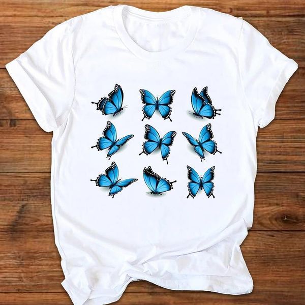 

women graphic butterfly animal elegant fashion printing 90s style print clothes lady tees female t shirt womens t-shirt, White