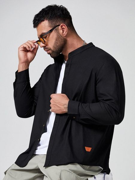

extended sizes men patch detail button front shirt 41t4#, White;black