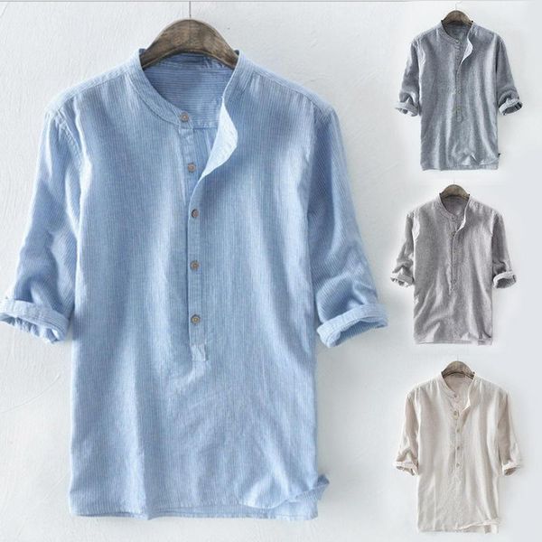 

mens autumn and summer casual stripe printing blouses skinny button down comfort 1/2 sleeve tunics plus size shirts1, White;black