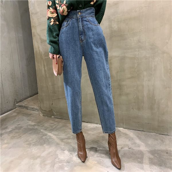 

real s2020 new fashion korean personality casual jeans high waist slim slimming simple and versatile pencil jeans, Blue