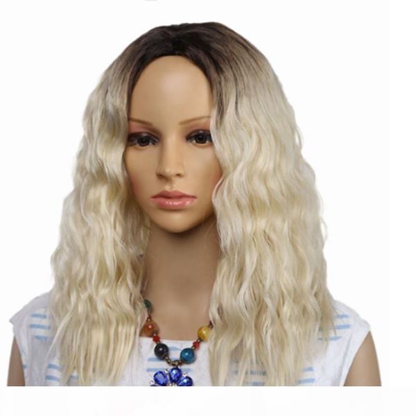 

ombre afro kinky curly synthetic wigs for black women mixed brown and light blonde wig middle part fake hair cosplay