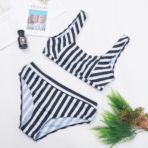 

women's two piece split striped bikini new swimsuit, White;black