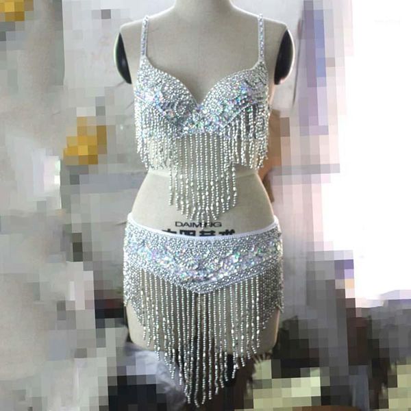 

nightclub bikini for women singer bar dj performance clothes rhinestone tassel suit stage costume birthday party outfit 9201, Black;red