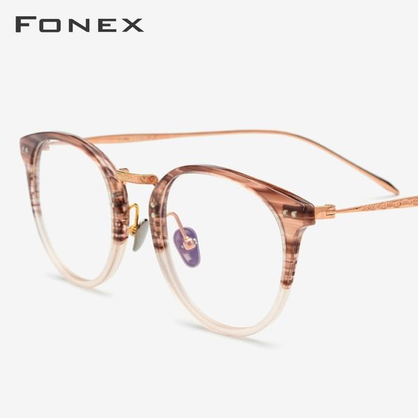 

acetate pure titanium eyeglasses frame men vintage round ultralight prescription myopia optical glasses frame women eyewear 9132 t200428, Silver