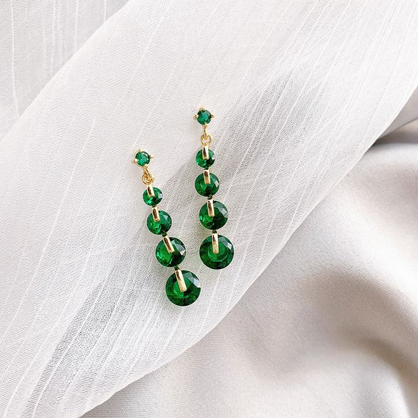 

925 silver needle bright zircon earrings female streamlined face slimming long tassel earrings simple temperament korean earrings, Golden;silver
