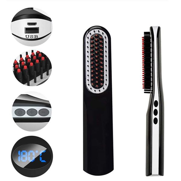 

wireless men quick beard straightener hair style comb lcd multifunctional cordless usb charging hair straightening brush perfections