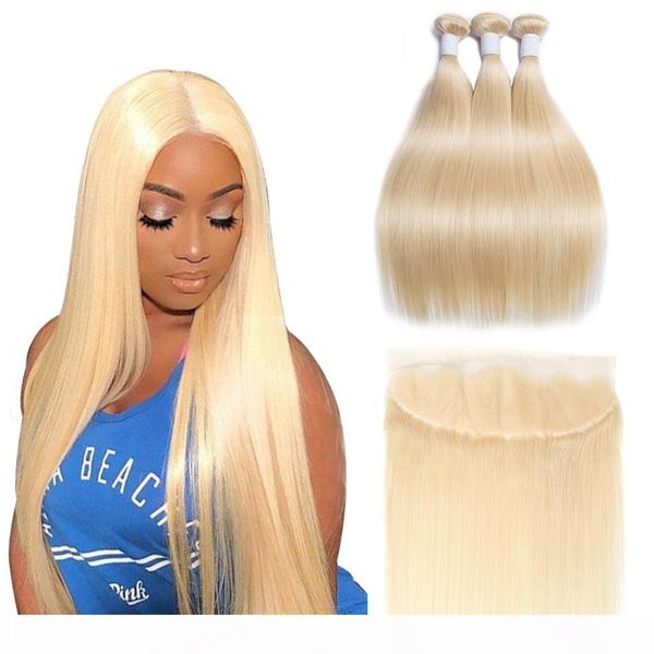 

modernshow 613 bundles with frontal blonde straight hair brazilian hair weave human hair bundles with frontal remy ing, Black;brown