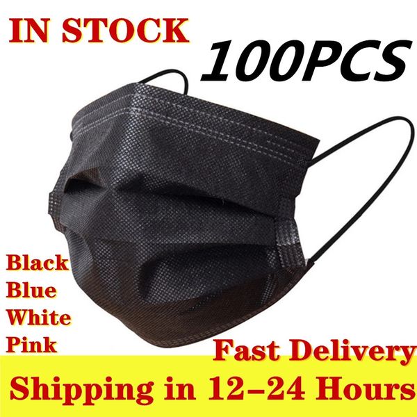 

layer 100pcs disposable ply non wove 3 filter mouth face mask breathable earloops masks in stock