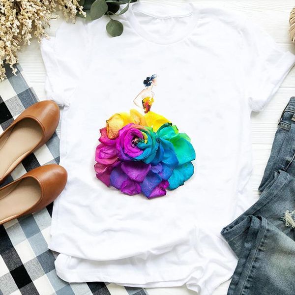 

women lady floral sweet girl cute 90s style aesthetic print ladies t tee womens shirt clothes tshirt female graphic t shirt, White
