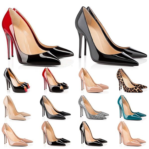 

high heels red bottoms womens heel 8  12cm genuine leather point toe pumps rubber wedding banquet dress shoes size 35-42, Black
