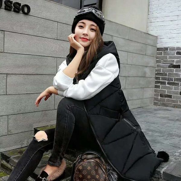 

2kh6b special new autumn medium winter offer women's down waistcoat and length hooded slim fitting vest vestcotton shoulder heavy loose, White;black