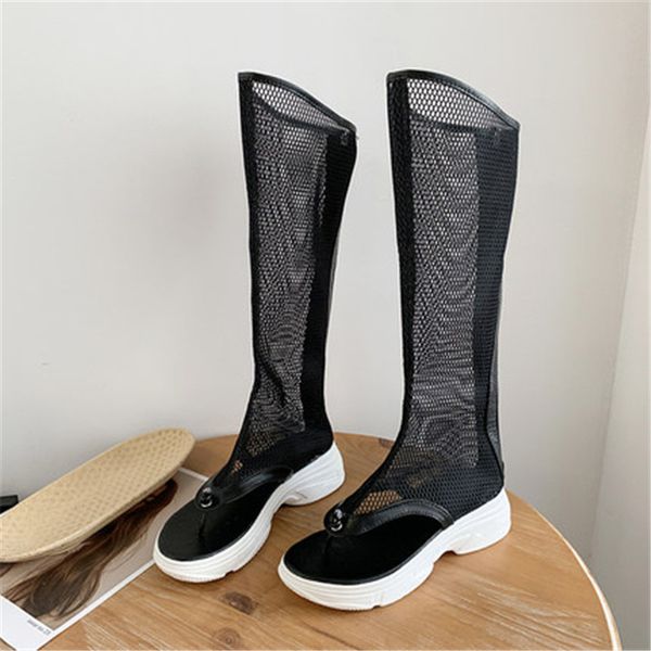 

2021 new breathable shoes, fresh knitted or crocheted boots for women, toe-to-toe wear, knee-high, women's summer cmke, Black