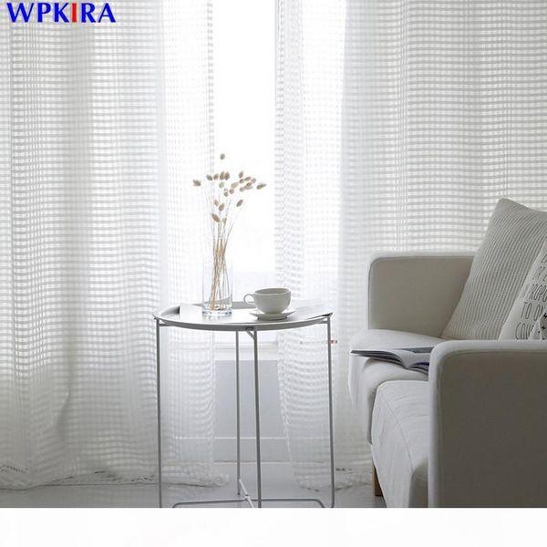 

1pc modern tulle curtain for living room transparent sheer curtains plaid window door divider drape korean style w-m233#30