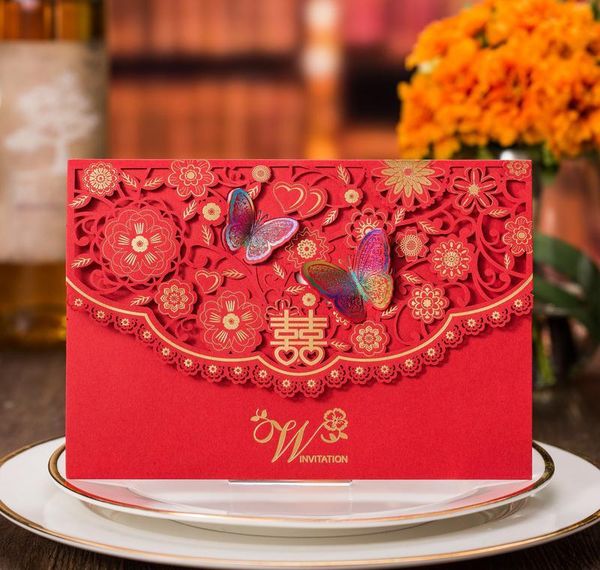 

30 pieces/lot) traditional overseas chinese red wedding invitation card laser cut butterfly marriage guest qyluuu dayupshop