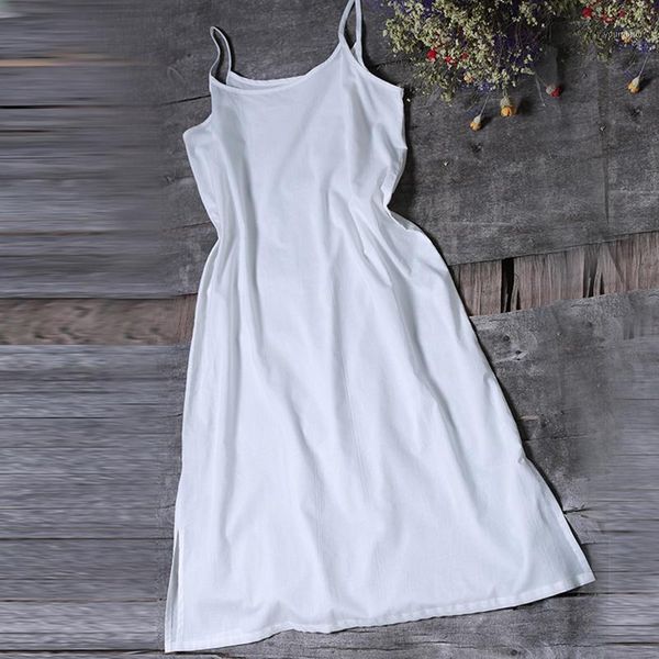 

women's long tank bottom shirt cotton vest dress intimates camisole slip dress braces skirt with shoulder straps suspender skirt1, Black;white