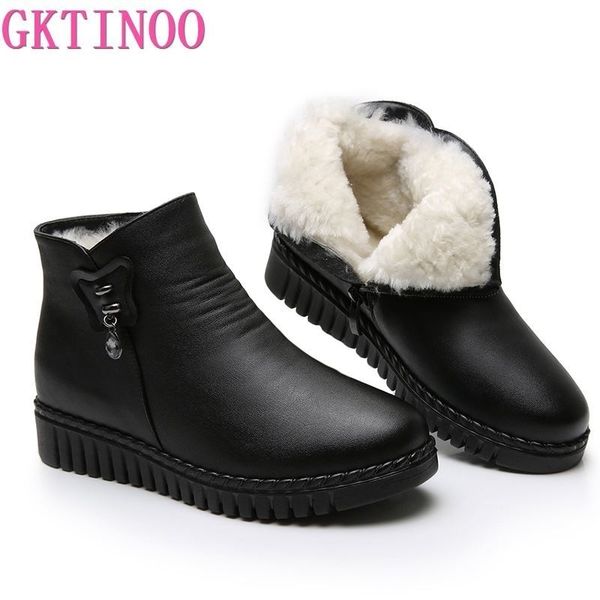 

gktinoo women snow boots winter flat heels ankle boots women warm platform shoes leather thick fur booties y200915, Black