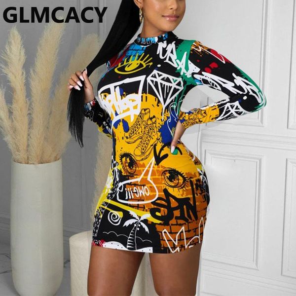 

women graffiti printed long sleeve bodycon dress, Black;gray