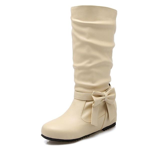 

sweet bowtie mid-calf women boots winter hidden wedge boots fashion casual shoes woman snow big size eu34-43 xkd2089, Black