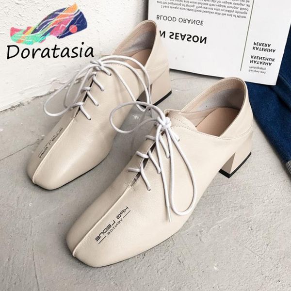 

doratasia зрелые твердые высокие каблуки обуви охладить площади toe pumps женщины new brand office genuine leather насосы, Black