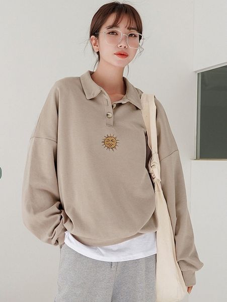 

dazy sun print polo neck drop shoulder sweatshirt y06s#, White;black