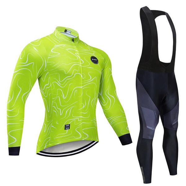 

2020 nw long sleeve cycling jersey set bib pants ropa ciclismo bicycle clothing mtb bike jersey uniform men clothes northwave, Black;blue