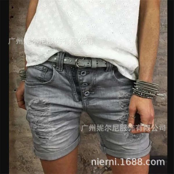

2020 new style wash water hole casual denim shorts for women8uy, Blue