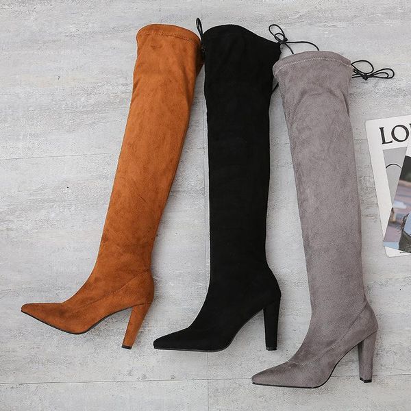 

boots over the knee women 2021 design fur warm winter shoes fashion high heel thigh long woman footwear 431, Black