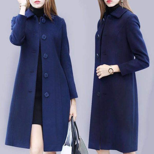 

women's wool & blends 2021 winter women arrival fashion korean single breasted coat female outerwear long thicken warm woolen overcoat, Black