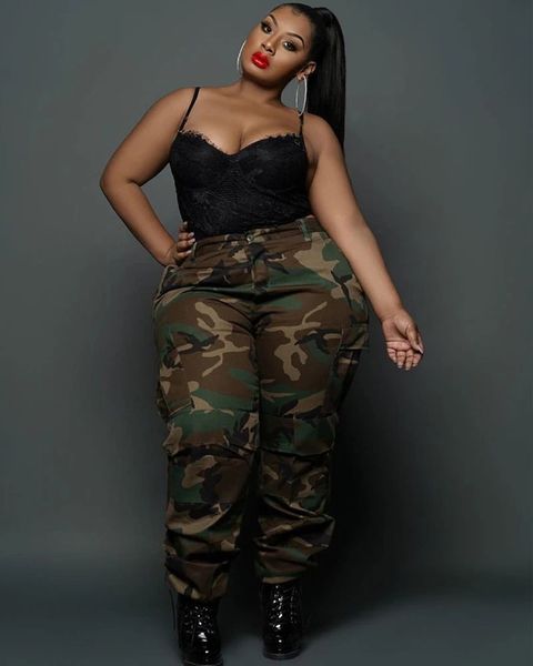 Plus Size XL-5XL Mulheres Camuflagem Impressão de Calças de Streetwear Outono Newest Lady's High Wist Cintura Calças Bandadas de Ankle 201228