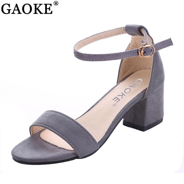 

2021 women pumps suede open toe ankle strap heels sandals women sandals square with shoes high heels, Black