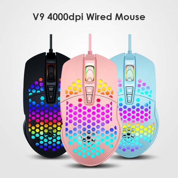 

mice v9 usb wired mouse 4 gears 4000 dpi adjustable backlight 7 buttons hollow pc optical gaming ergonomic drop1